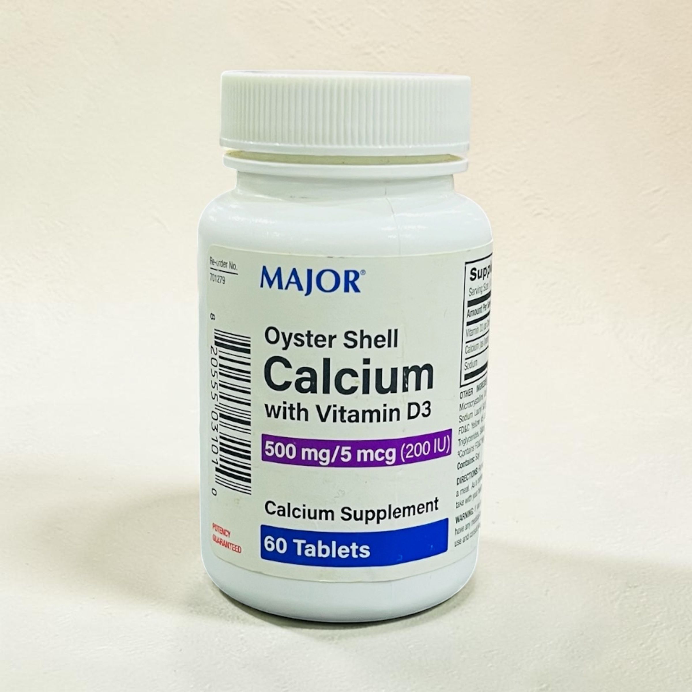 MAJOR OYSTER SHELL CALCIUM WITH VITAMIN D3 500MG X60 TABLETS